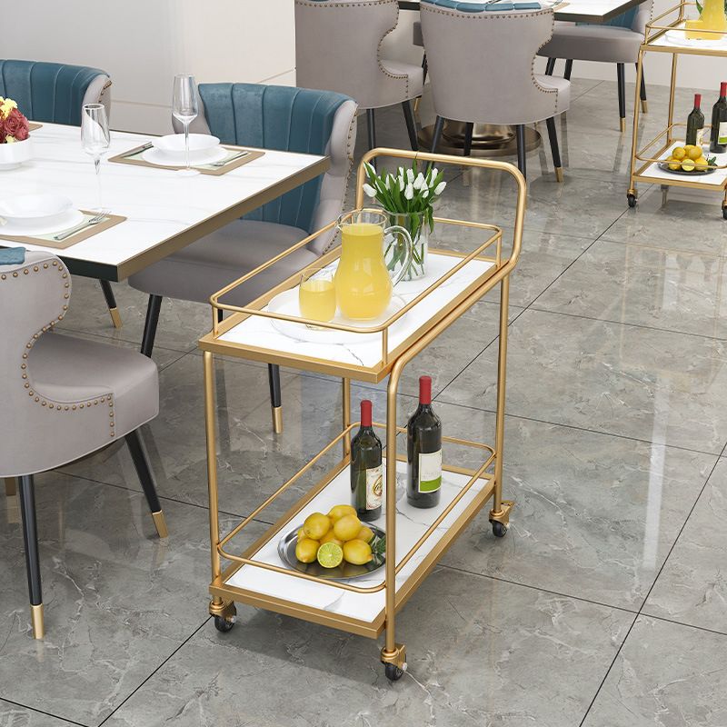 33.86" High Contemporary Style Rolling Prep Table Stone Prep Table for Dining Room