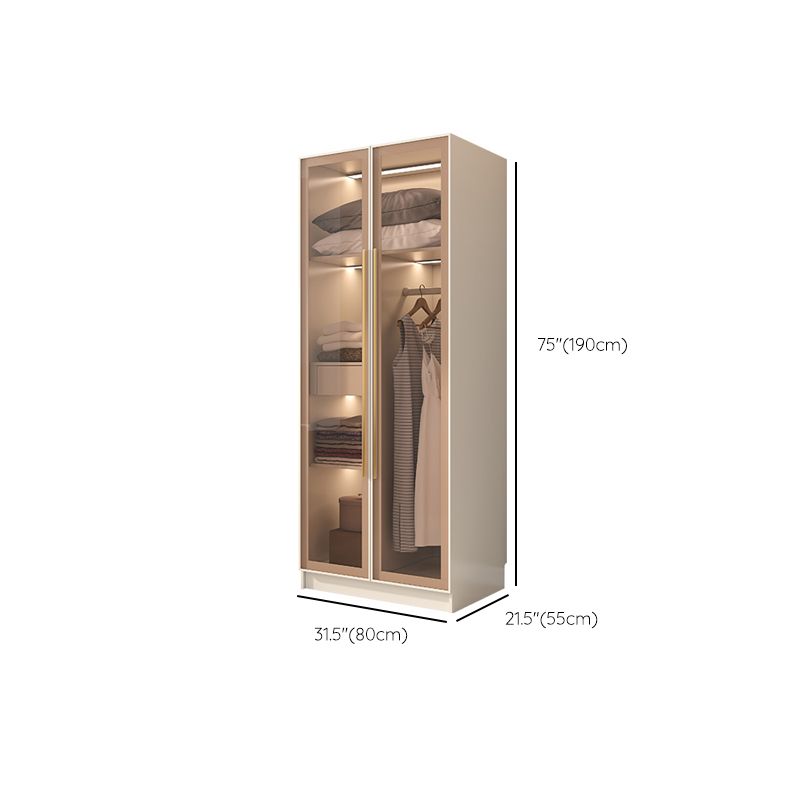 Glass and Wood Wardrobe Cabinet with Shelves Modern Wardrobe Closet