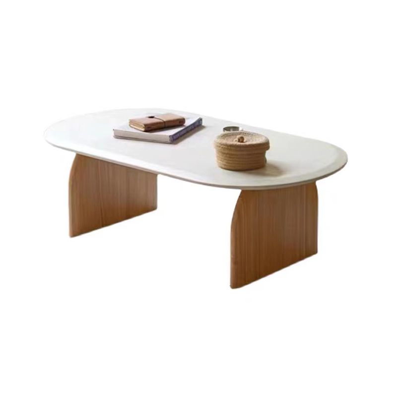 Modern 2 Legs Wooden Coffee Table Oval White Top Cocktail Table