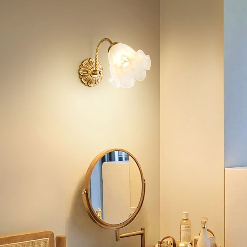 Modern Wall Mounted Light 1 Light Glass Flush Mount Wall Sconce in Gold Finish