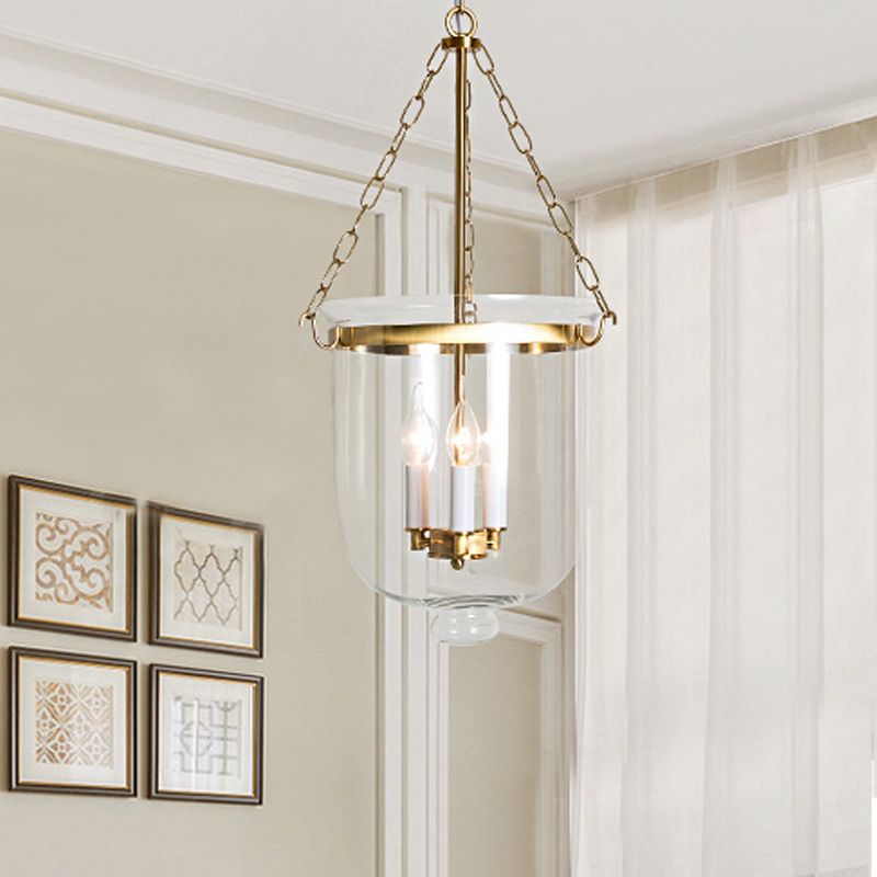 Candélabre en verre transparent pendant lustre colonial 3 bulbes chambre à coucher