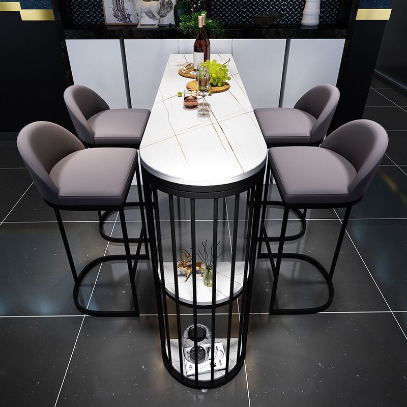 White Glam Style Bar Table in Faux Marble and Iron Top Bar Table Living Room Bar Table