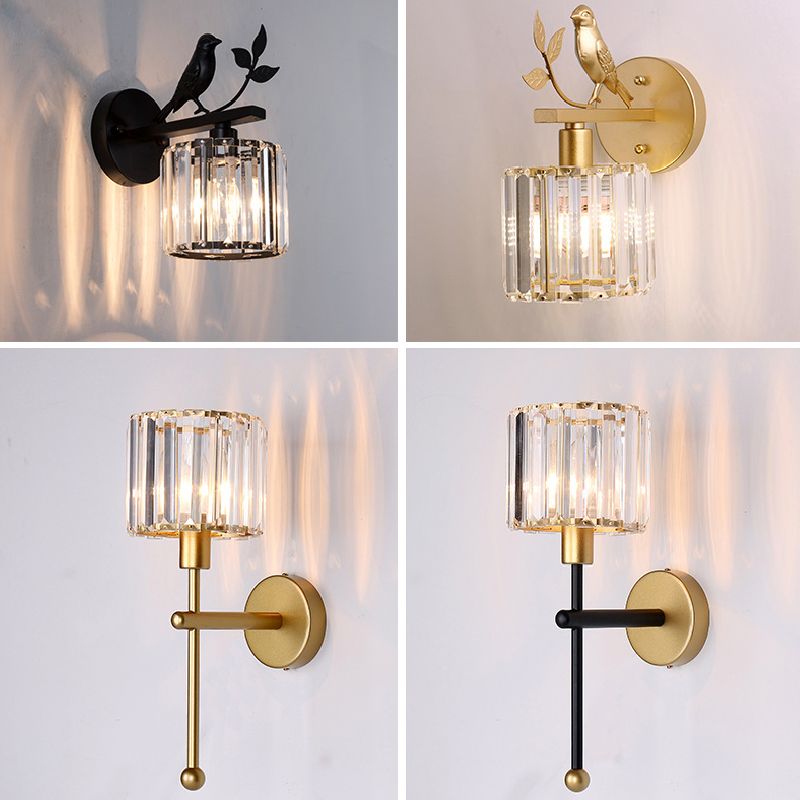 Crystal Cylinder Shape Wall Light Modern Style 1 Light Wall Light Sconce