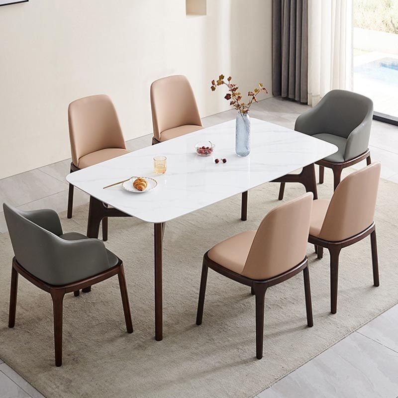 Mid-century Rectangle Dining Table White Stone Top Tripod Base Dining Table