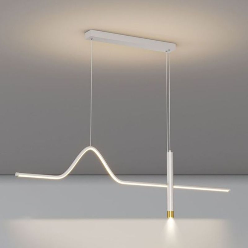 Linear Shape Chandelier Lighting Modern Style Metal 2 Lights Island Lamp in Black/White