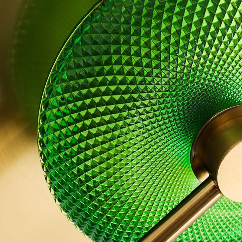 Bell Metall-Wandbeleuchtung Vintage 1/2/3-Licht-Leuchtenleuchte in Gold mit grünem prismatischem Glasschatten