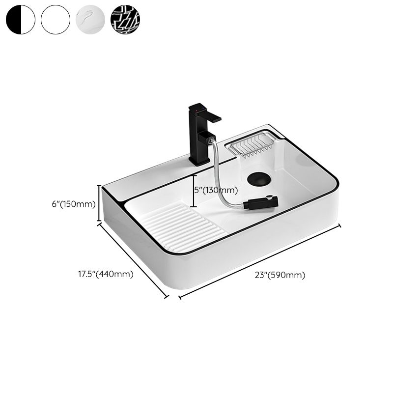 Contemporary Bathroom Sink Porcelain Solid Color Rectangular Vessel Sink with Pop-Up Drain