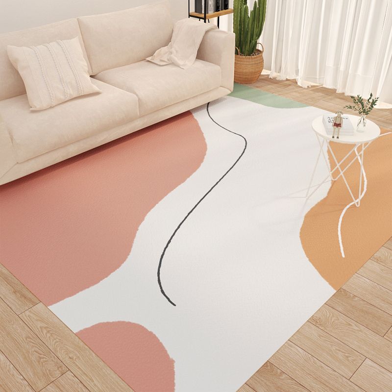 Light Pink Flower Indoor Rug PVC Nordic Rug Washable Rug for Living Room
