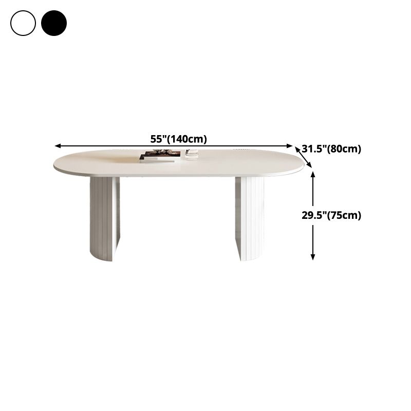 Metal Contemporary Double Pedestal Dining Table Sintered Stone Table for Dining Room