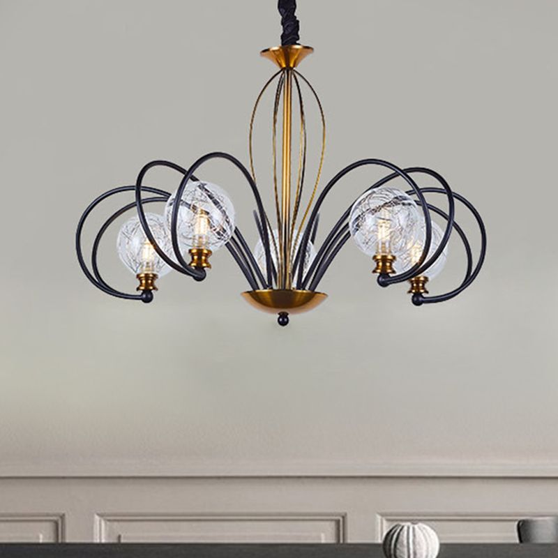 Black-Gold Modo Ceiling Chandelier Simplicity 5/8 Bulbs Clear Glass Arched Arm Pendant Light Fixture
