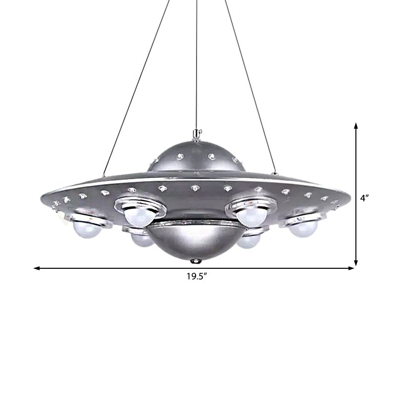 Metal UFO Pendant Light Six Lights Creative Suspension Light in Silver for Boys Bedroom