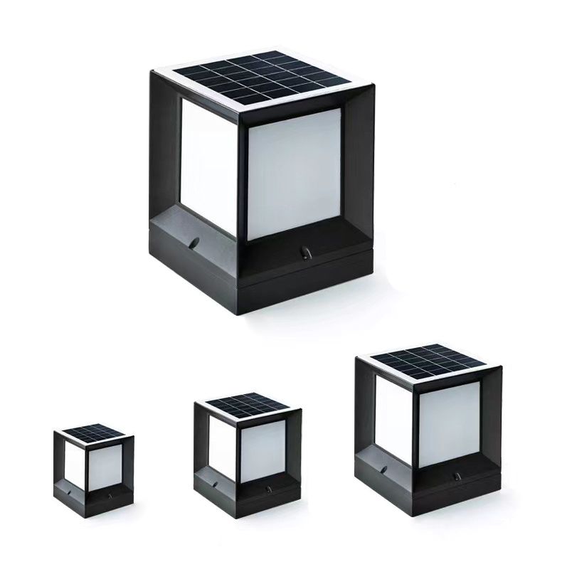 Solar Outdoor Lights Black Aluminum Pillar Lamp with Acrylic Shade for Garden