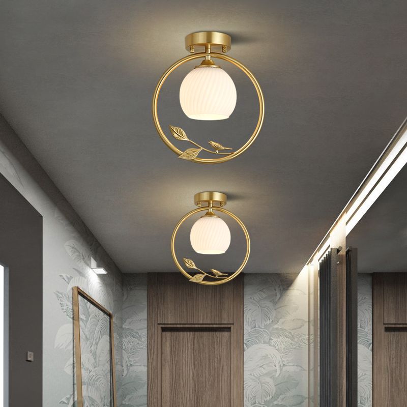 Contemporary Globe Flush Light Fixture Glass Flush Mount Lamps in Gold
