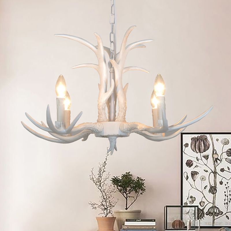 White Candle Shape Pendant Chandelier Rustic Resin 4/6/8-Head Bedroom Hanging Ceiling Light