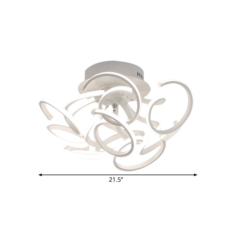 Twisted Strip Semi Flush Ceiling Light Modern Metal 9/12-Light White LED Flushmount in Warm/White/Natural Light