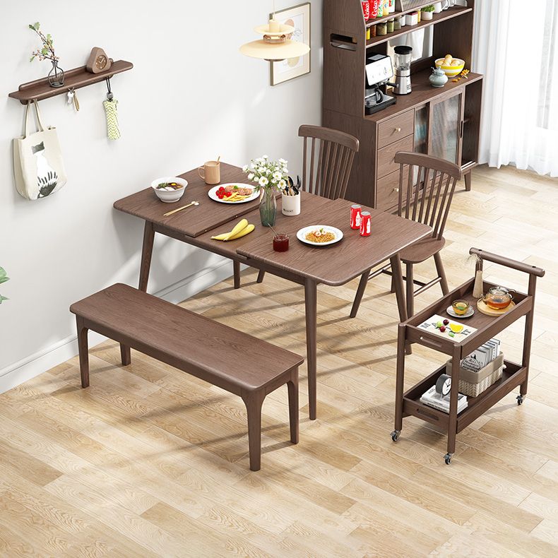Rubberwood Rectangle Dining Table Extendable Table with Wooden Base and Legs