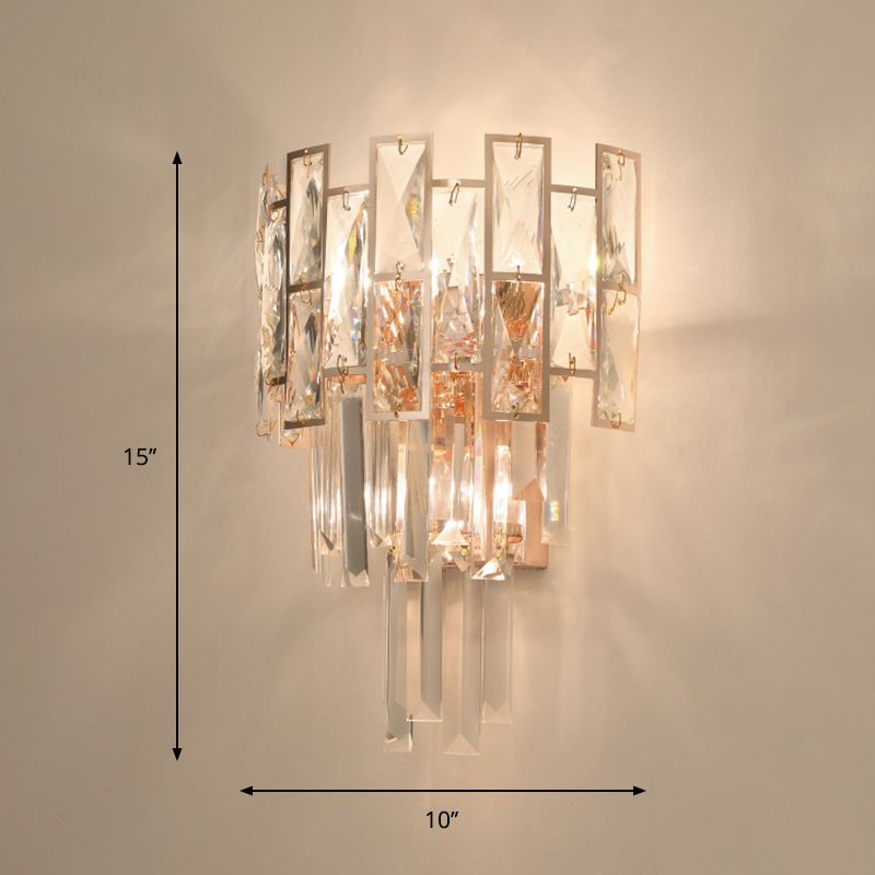 Lampada da parete tradizionale a strati a 3 teste in cristallo trasparente K9 in oro per camera da letto