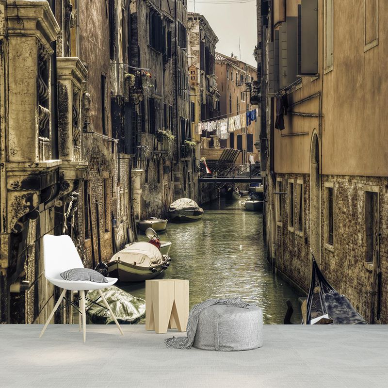 Waterproof Venice Floating City Mural Modern Non-Woven Wall Covering, Customized Size
