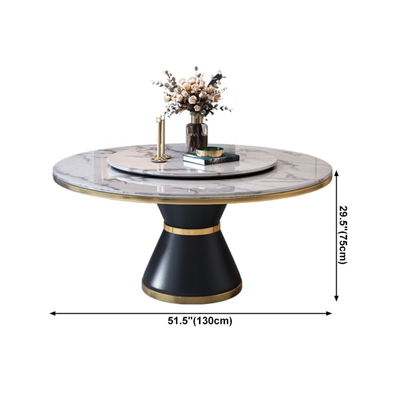 Luxury Home Round Dining Table Marble Table with Black Pedestal Base