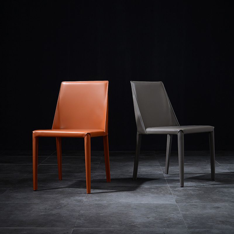 Minimalist Style Leather Dining Chairs Solid Back Armless Chairs for Home