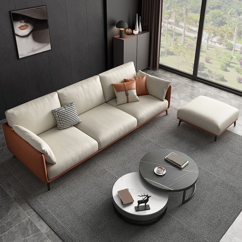 Scandinavian Beige Removable Cushions Faux Leather Straight Arm Sofa/Sectionals