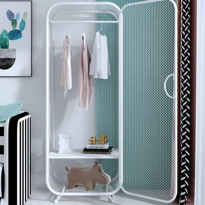 Modern 2-door Wardrobe Armoire Steel Storage Cabinet with 2 Shelves and Clothes Rail