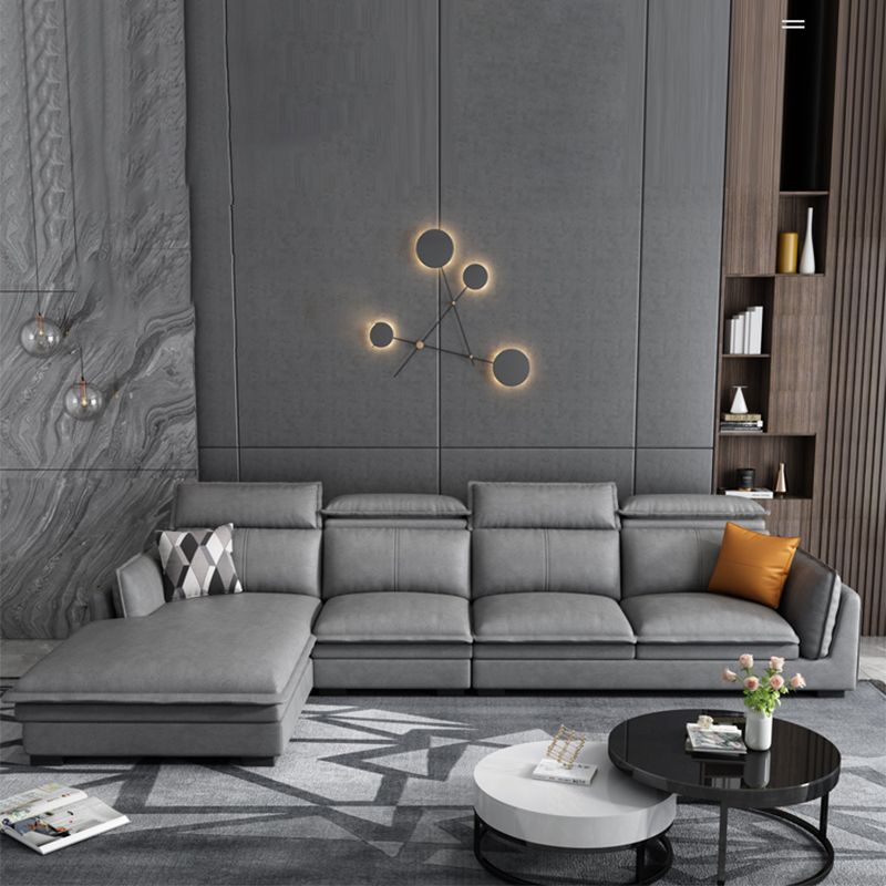 Contemporary Wood and Faux Leather Sofa & Chaise Square Arm Sofa