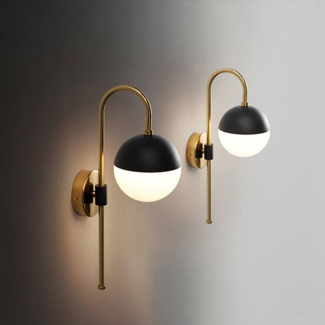 Glass Black and Gold Wall Lamp in Modern Simplicity Iron Globe Wall Light for Interior Spaces