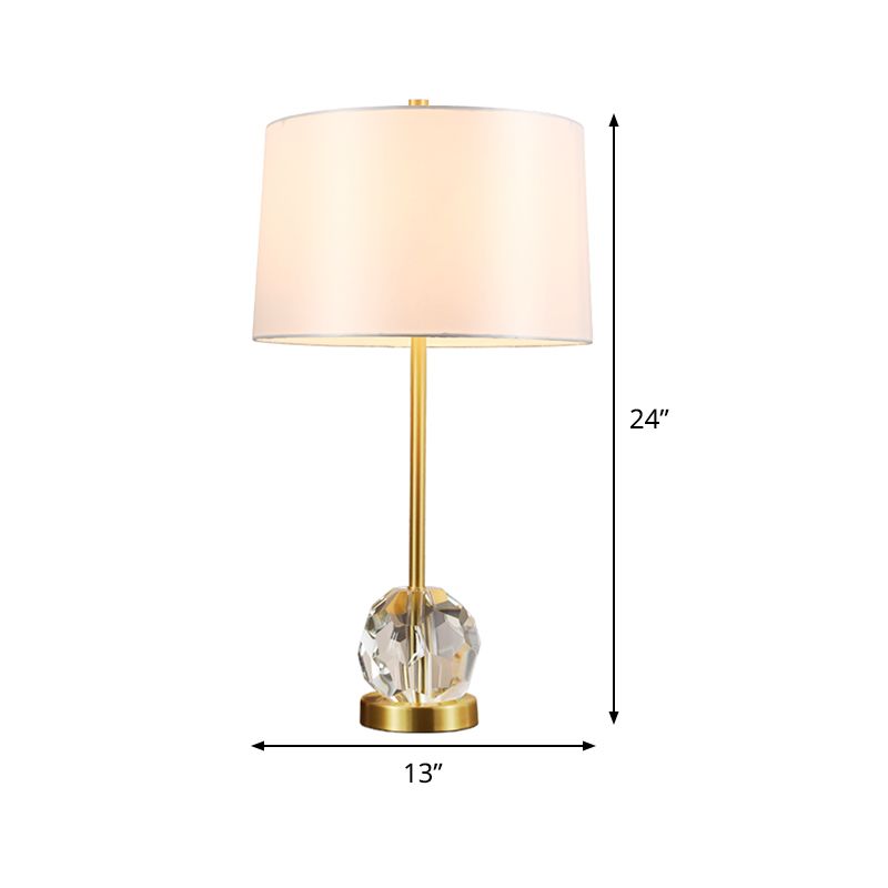 Fabric Drum Shade Task Lamp Modernist 1 Bulb Gold Reading Light with Clear Crystal Ball