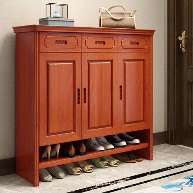 Mid-Century Modern Accent Cabinet Rectangle Solid Wood Grooves With Doors Cabinet
