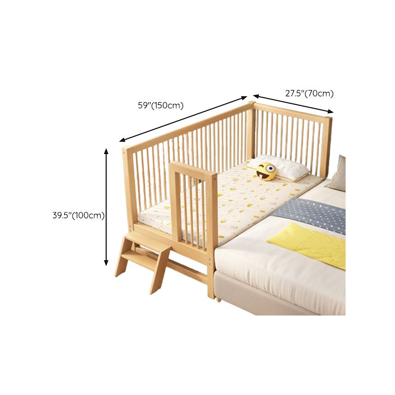 Scandinavian Wood Baby Crib with Guardrail and Mattress, Light Wood Crib