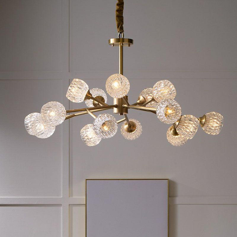 Metallic Branch Hanging Lamp Postmodern Gold Finish Chandelier with Ball Clear Crystal Shade
