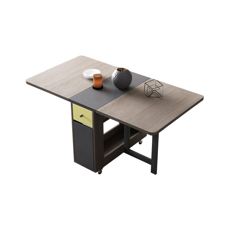 Modern Folding Dining Table Rectangle Tabletop with 2 Drawers