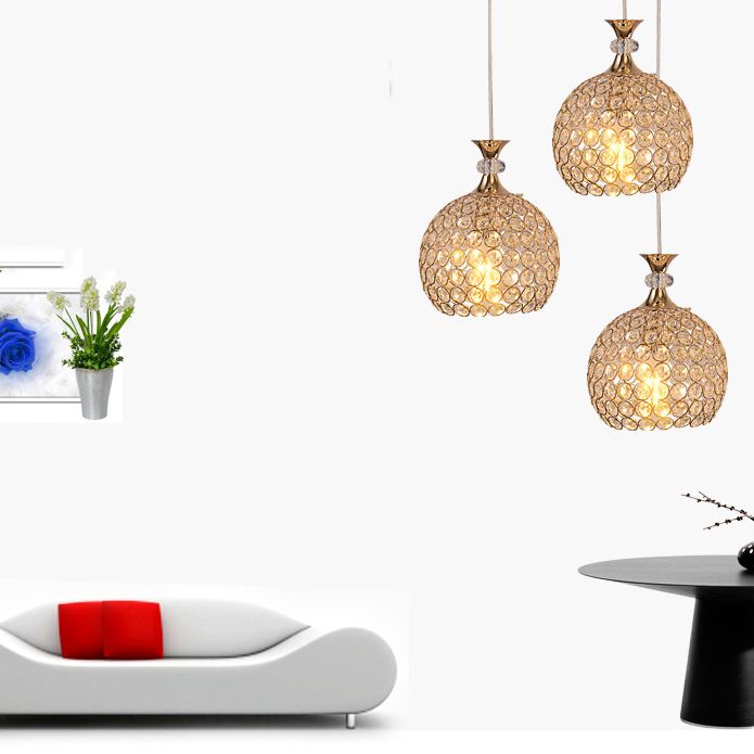 3-Light Dining Room Hanging Light Minimalist Pendant Lighting with Dome Crystal Shade