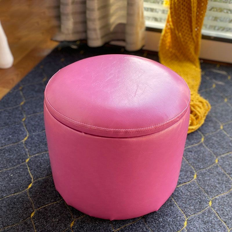Faux Leather Ottoman Plain Round Stain Resistant Pouf Ottoman with Storage