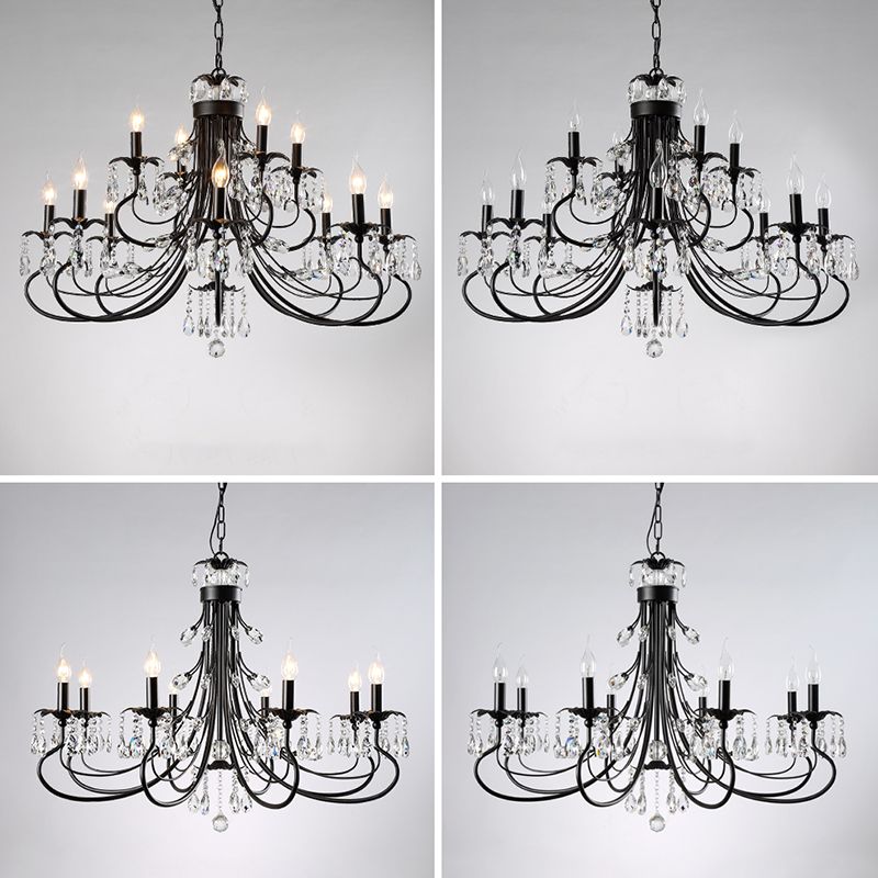 Salon lustre de style européen multi-tête cristallin de lampe suspendue pour chambre à coucher