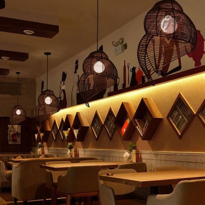 Bamboo Asia Pendant Light 1-Light Hanging Ceiling Light for Dining Room