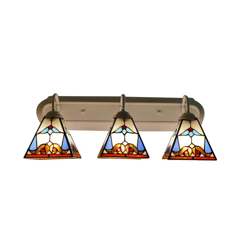 3 Head Wall Light Fixture Tiffany Pyramid Stained Glass Sconce Lighting in White
