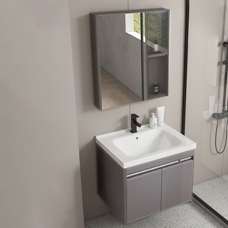 Modern Metal Sink Vanity Wall Mount Khaki Tone Bathroom Vanity with Mirror Cabinet