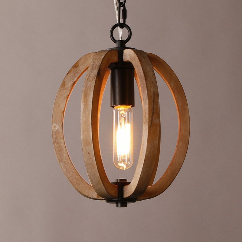 Lampe suspendue en bois brun orbe / gourde 1 éclair