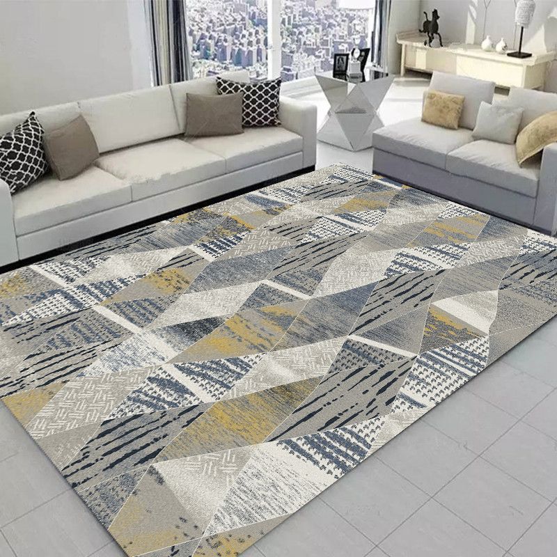 Yellow Geometric Print Area Rug Modern Polyester Area Carpet Non-Slip Backing Rug for Living Room
