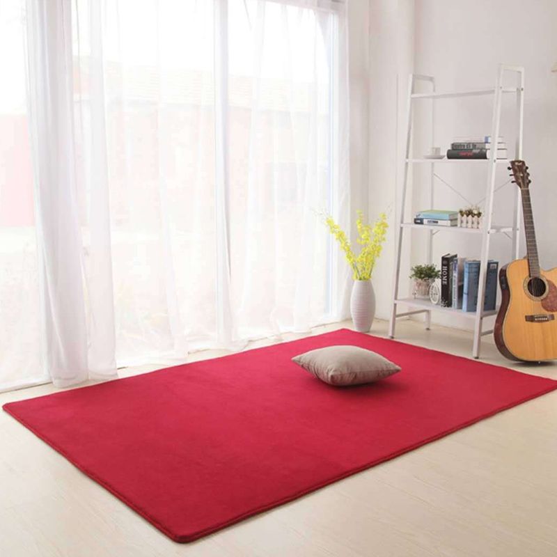 Casual Red Rug Polyester Pure Color Rug Tear Resistant Rug for Living Room