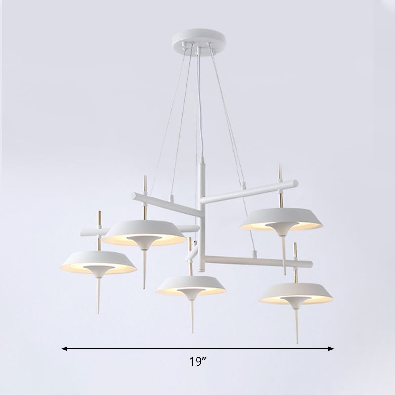 Flared Metal Chandelier Lamp Minimalist 5 Lights White Pendant Light Fixture for Dining Room