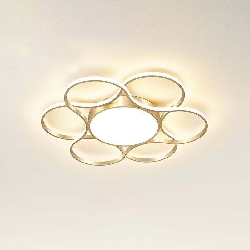 Gold Flower LED Flush Mount Lighting Fixture Simple Metal Ceiling Light for Living Room