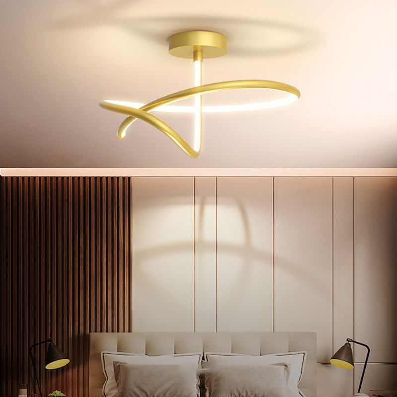 Line Shape LED Ceiling Lamp Modern Aluminium 1 Light Flush Mount for Living Room