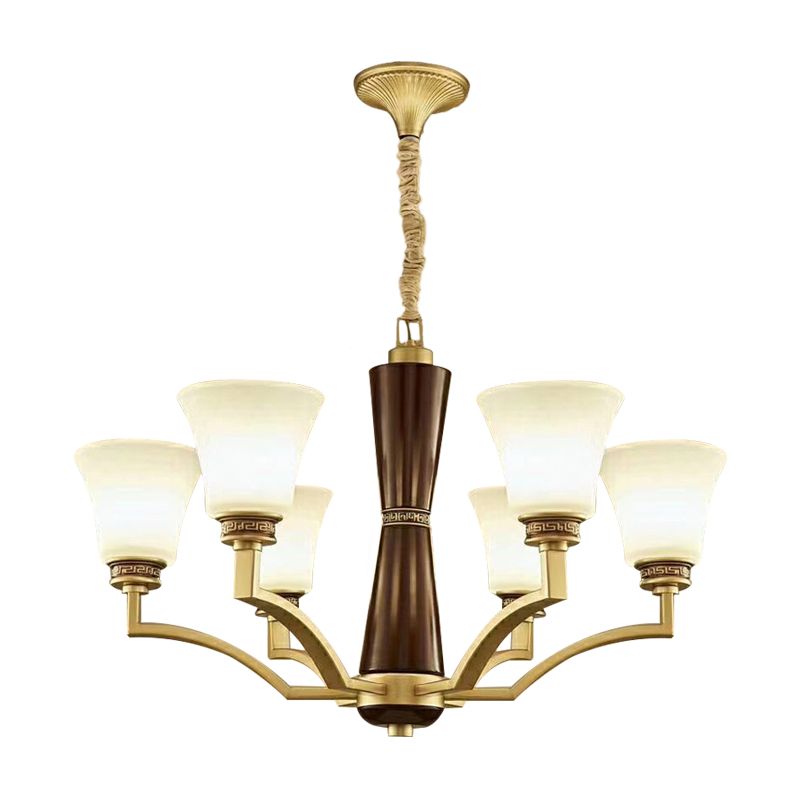 Bell Shaped Dining Room Ceiling Chandelier Antique Style Frosted Glass 6/8 Bulbs Gold Suspension Pendant Light