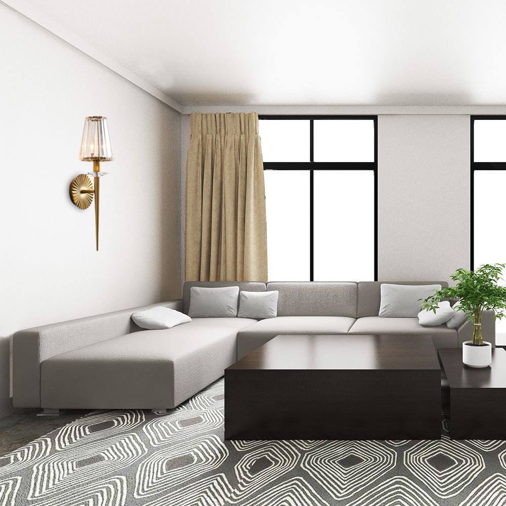 Conische wandlamp Modernistisch metalen en helder kristal 1 lichte sconce lamp in goud voor woonkamer