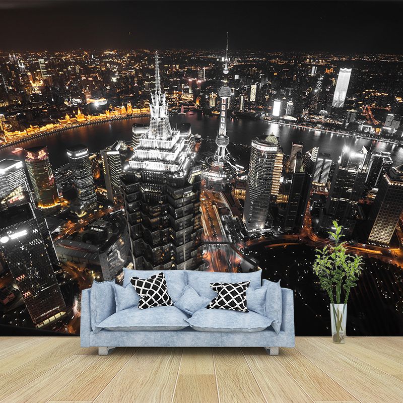 Shanghai Cityscape muurschildering behang donkere kleur vochtbestendig muur decor voor kamer