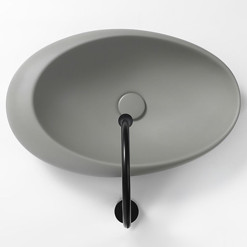 Modern Vessel Bathroom Sink Porcelain Oval with Pop-Up Drain and Faucet Wash Stand