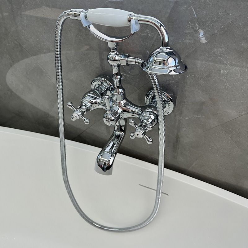 Gold and Silver Claw Foot Tub Faucet Wall Mounted 2-Handle Tub Filler with Handheld Shower